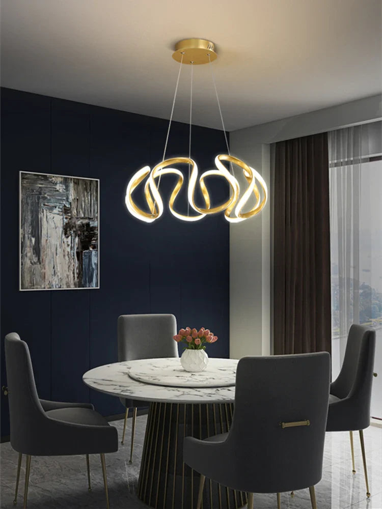 Afralia™ Modern Gold/Black Ring Chandelier 58W for Dining, Living Room, Kitchen, Bedroom - Creative Nordic Pendant Light