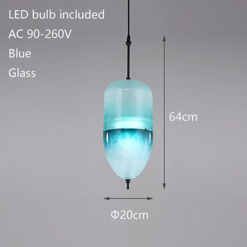 Afralia™ Nordic Blue Glass Chandelier LED Art Deco White Pendant for Dining Room & Kitchen
