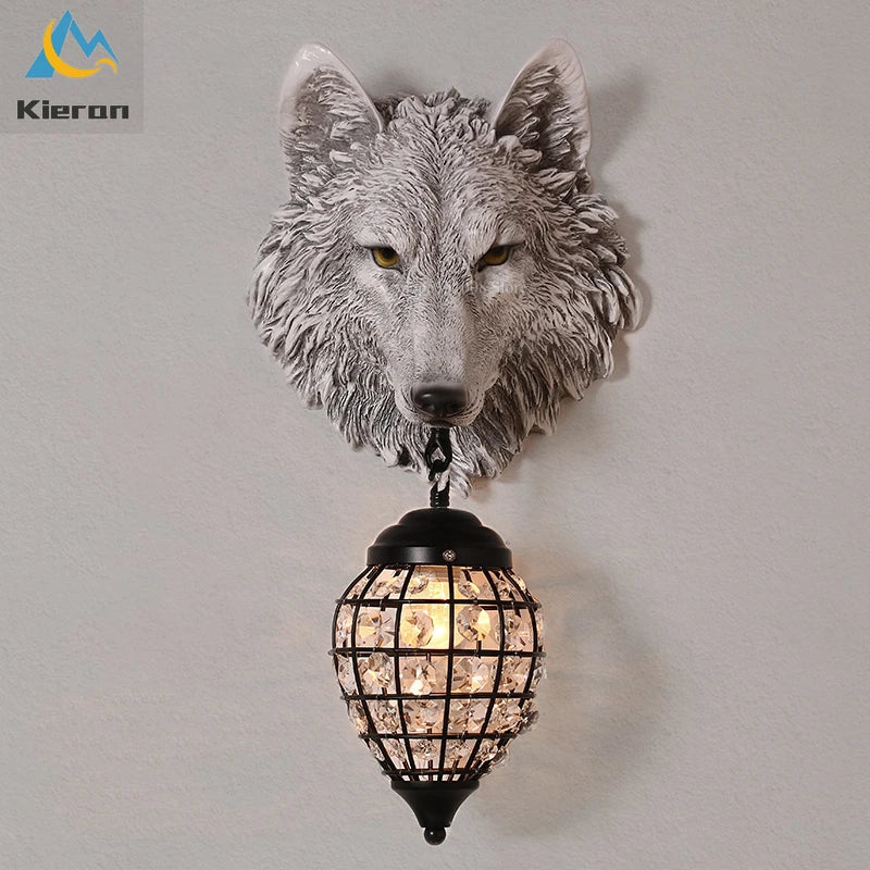 Afralia™ Nordic Wolf Head LED Wall Lamp Resin Crystal Wall Light