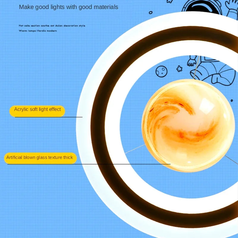 Afralia™ Space Star Planet LED Chandelier for Children's Room - Acrylic Earth Ball Pendant Light