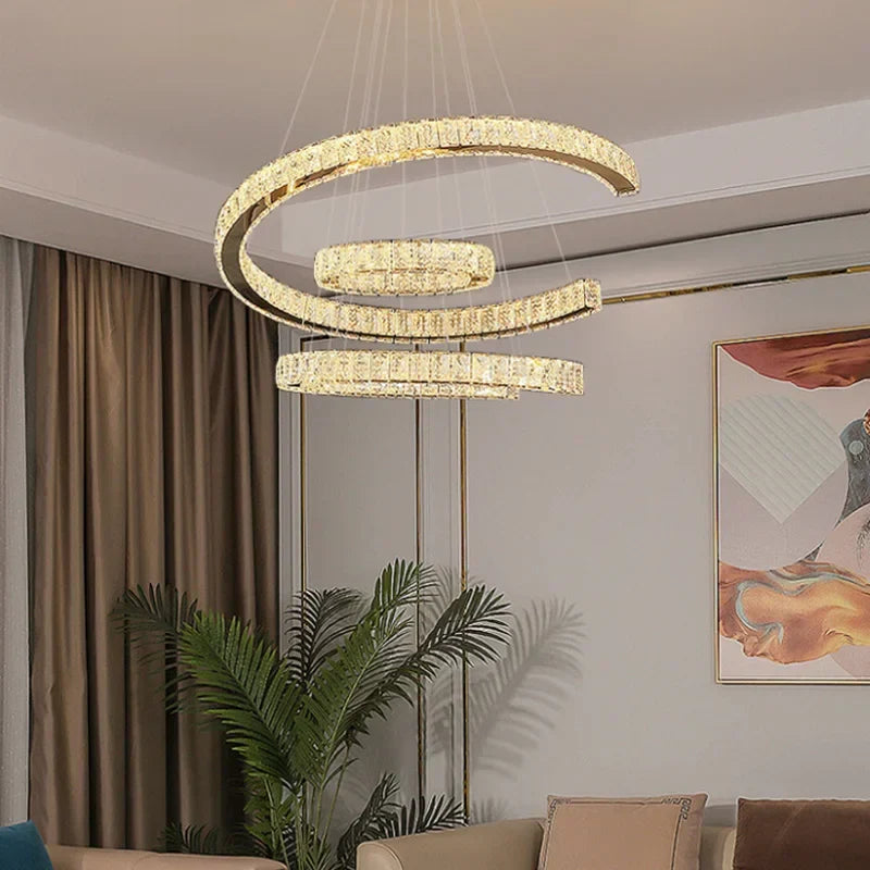 Afralia™ Luxury Gold LED Crystal Chandelier for Living & Dining Room Home Decor