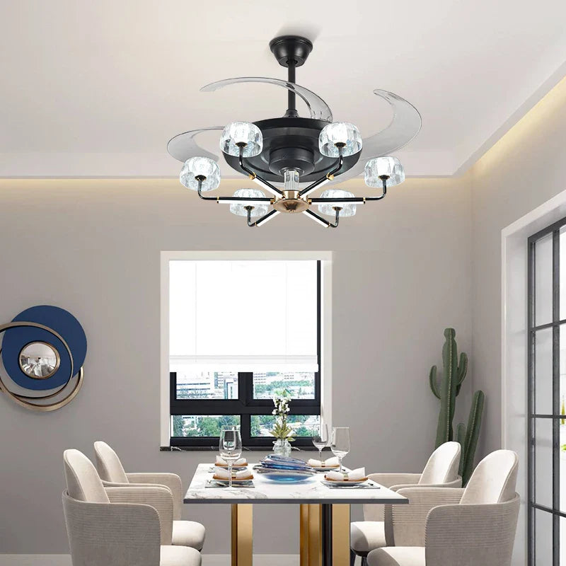 Afralia™ Chandelier Ceiling Fan with Remote Control Light Fixture