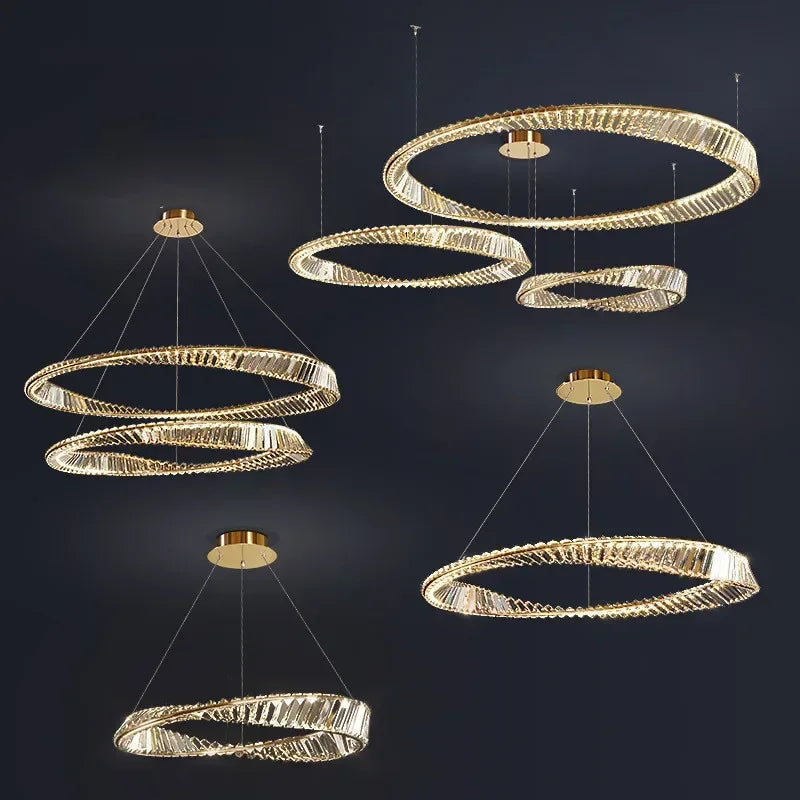 Afralia™ Luxury Gold Crystal Pendant Lights Dimmable LED Modern Living Room Fixture