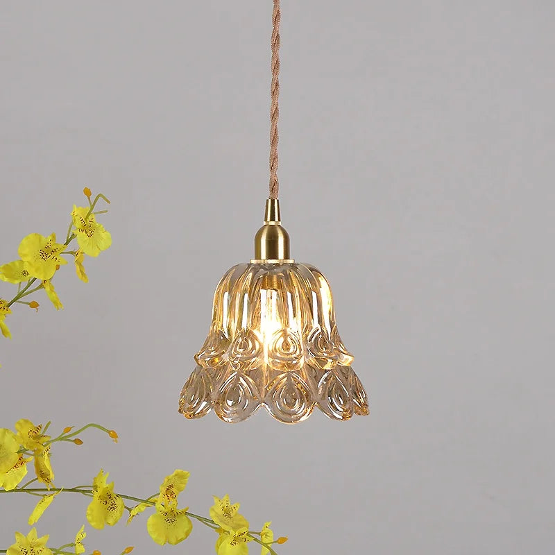 Afralia™ Amber Copper LED Pendant Light Glass Hang Lamp for Reading Aisle Café Home