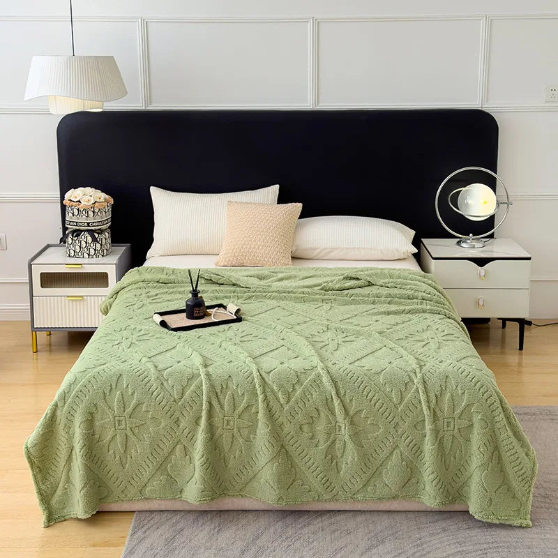 Afralia™ Jacquard Coral Velvet Sofa Cover Blanket | Soft & Warm for Spring/Autumn