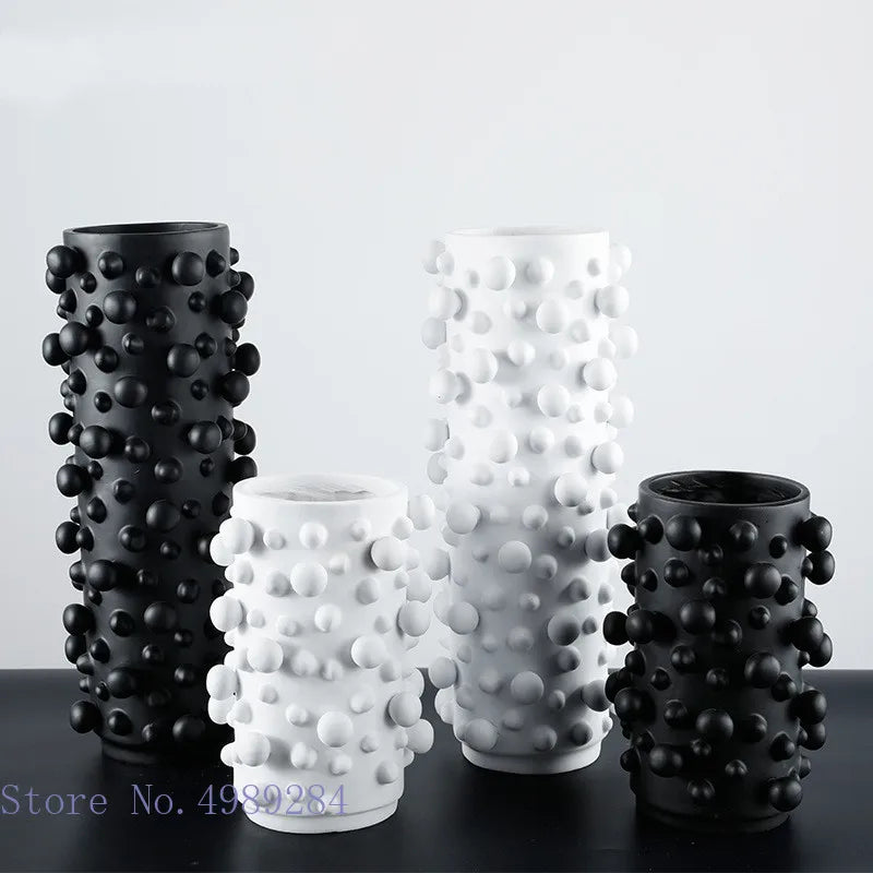 Afralia™ Black White Abstract Dots Resin Vase Irregular Bumps Home Decoration Organizer