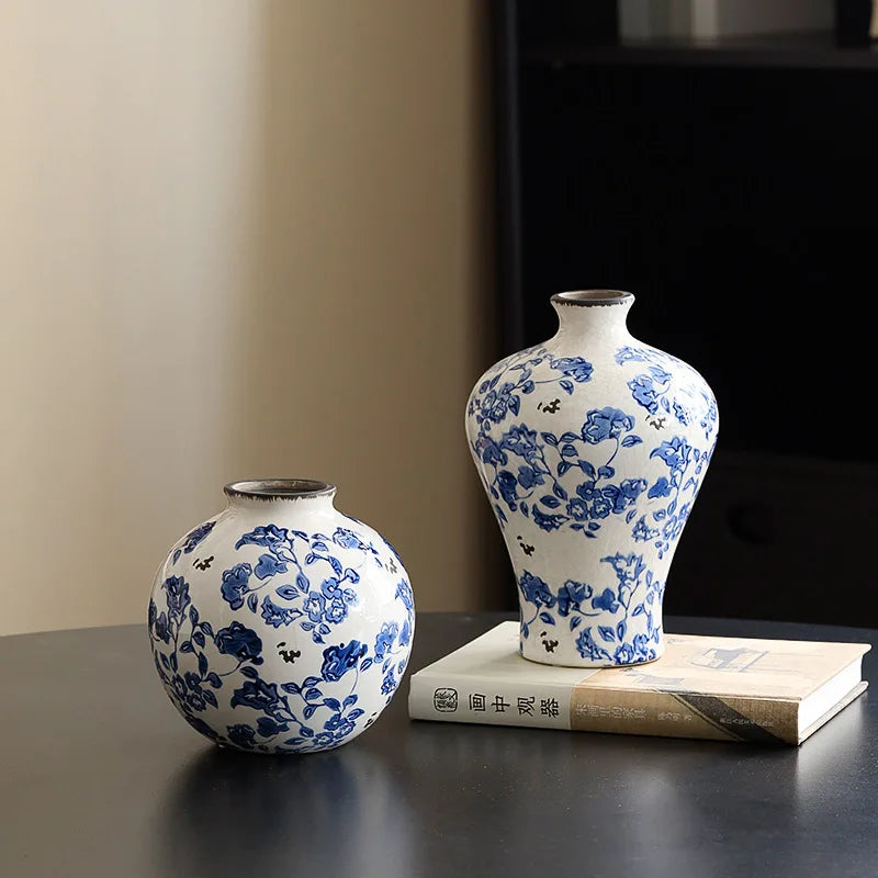 Afralia™ Blue & White Porcelain Gourd Teapot Vase - Chinese Retro Flower Arrangement Accessories