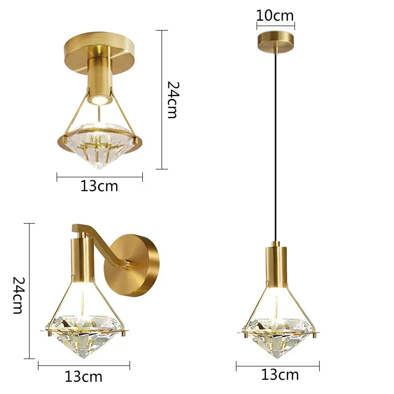 Afralia™ Diamond Crystal Wall Lamp for Bedroom Living Room Staircase Indoor Lighting