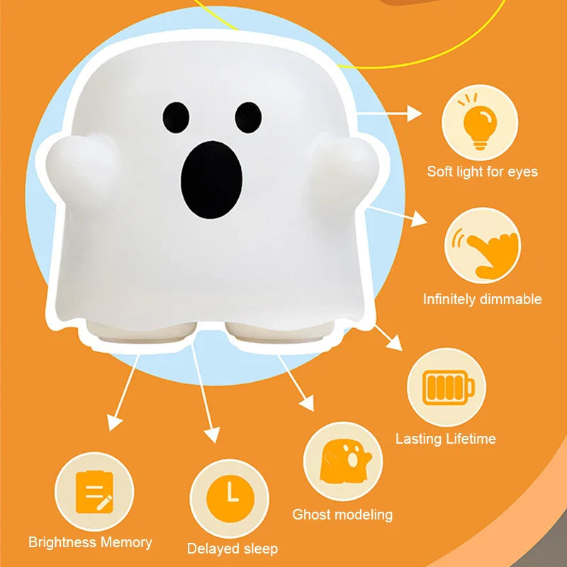 Afralia™ Boo Ghost Silicone Lamp: Touch Sensor Dimmable LED Night Light for Kids