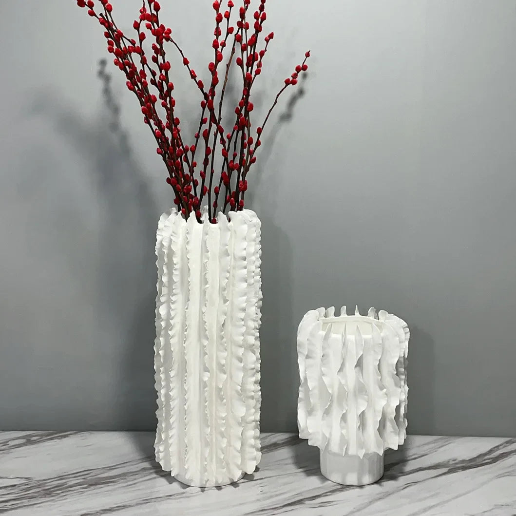 Afralia™ Hand-Stacked Pleated Ceramic Vase, Irregular Ripples, Home Decor Accessory