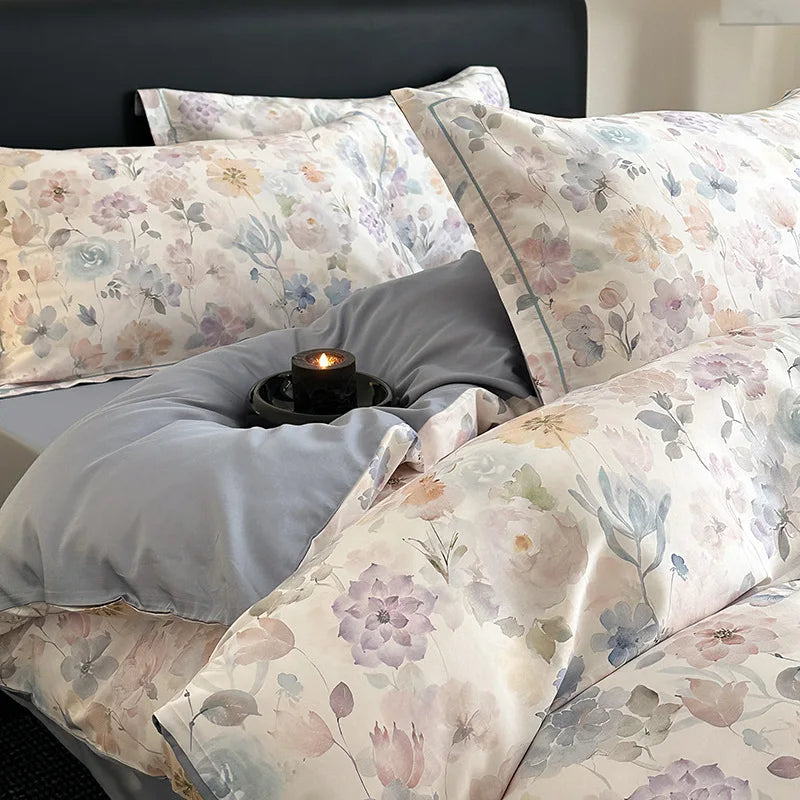 Afralia™ Satin Flower Fitted Sheet Set - Luxury 100% Cotton Print Bedding Set