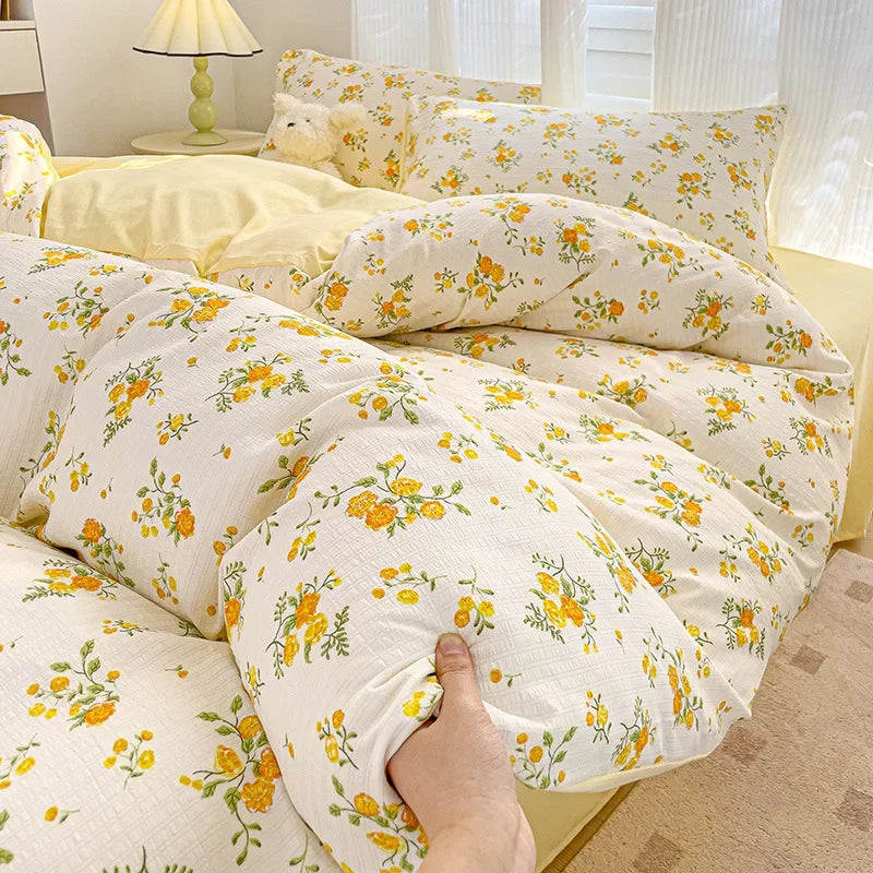 Afralia™ Cartoon Pattern Cotton Bedding Set with Double-Layer Quilt Cover & Super Soft Bedsheet