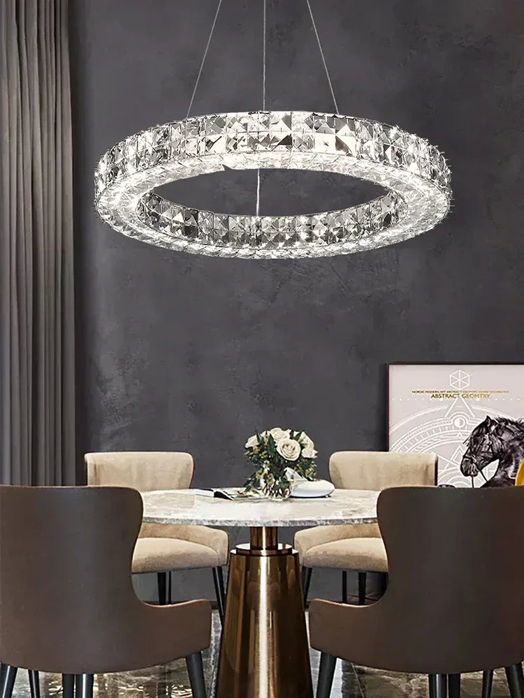 Afralia™ Modern Crystal Chandelier Chrome Golden Round Pendant Lights