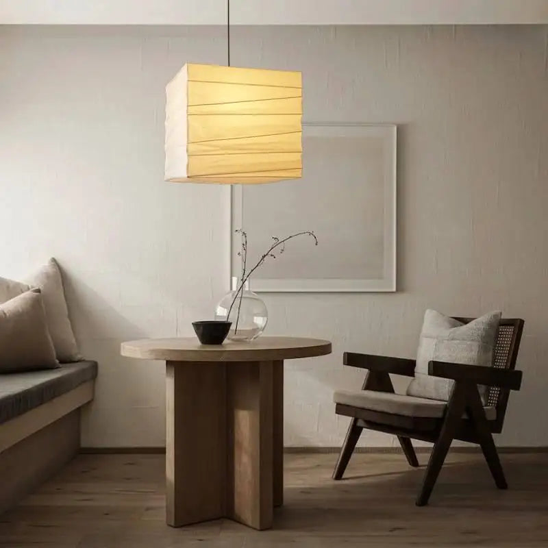 Afralia™ Cube Rice Paper Pendant Lamp for Living Room Bedroom Cafe