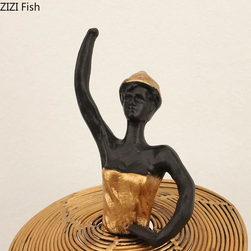 Afralia™ Golden Ballerina Sculpture Desk Ornament Aesthetic Room Decor Figure