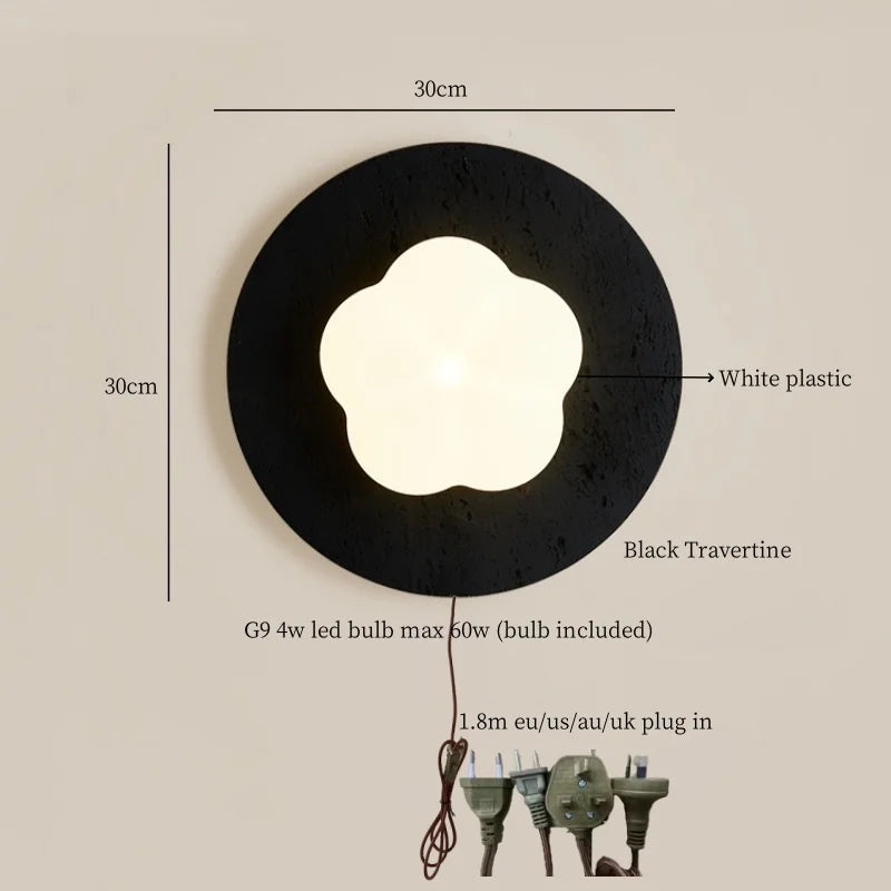Afralia™ Wabi Sabi Black Travertine LED Wall Sconce for Home Living Lights