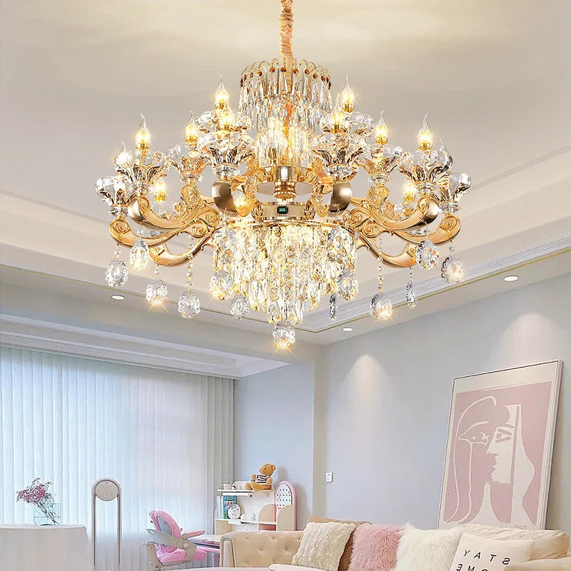 Afralia™ Elegant Duplex Crystal Chandelier for Villa Living Room & Hotel Lobby