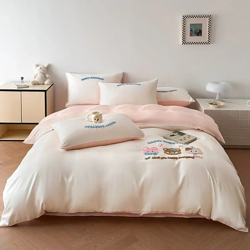 Afralia™ Cartoon Embroidered Cotton Bedding Set with Ice Silk Cooling Technology