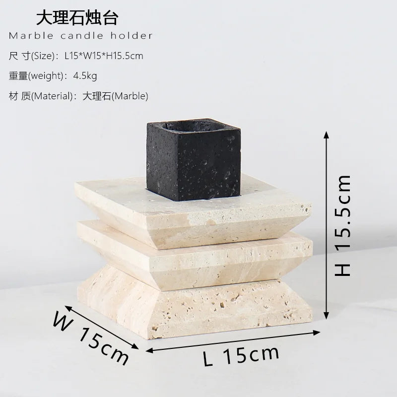Travertine Marble Candle Holder by Afralia™ - Elegant Table Centerpiece & Home Decor