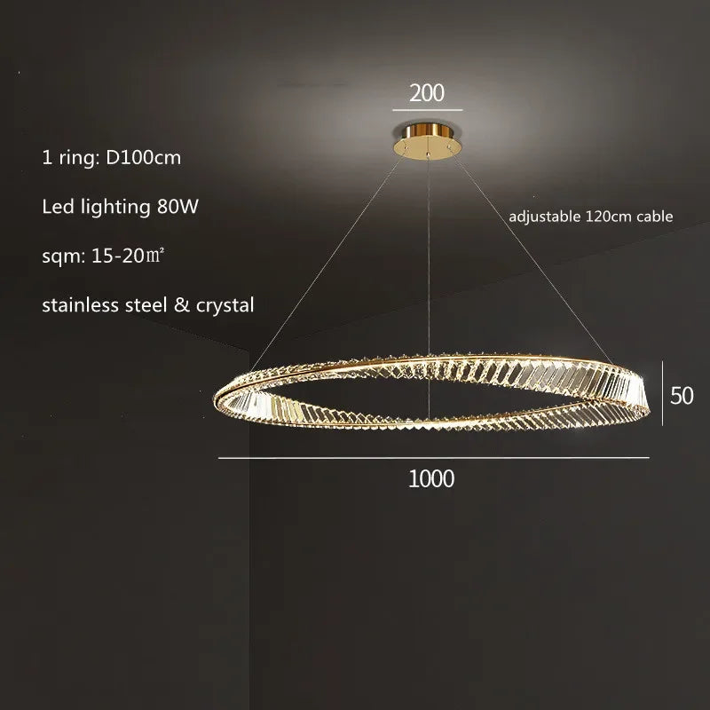 Afralia™ Luxury Gold Crystal Pendant Lights Dimmable LED Modern Living Room Fixture