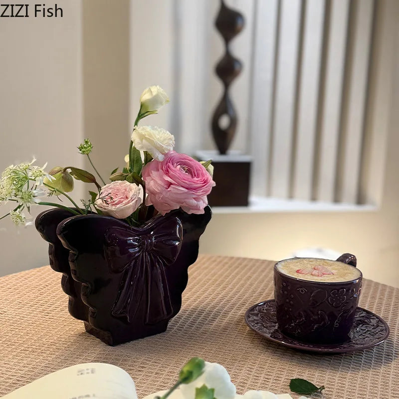 Afralia™ Dark Butterfly Ceramic Vase for Table Decoration and Floral Arrangement