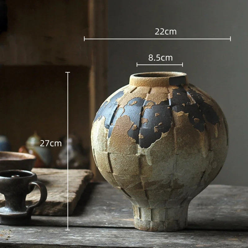 Afralia™ Green Ceramic Spherical Vase Geometric Lattice Design Home Decor Accessory