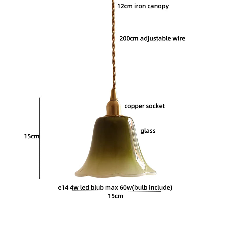 Afralia™ Vintage Green Glass LED Pendant Light Fixture for Kitchen Bar Loft - Copper Socket