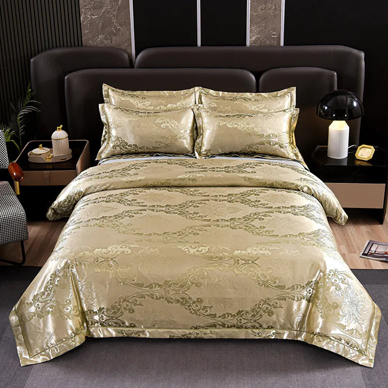 Afralia™ Satin Jacquard Bedding Set | 4Pcs Double Size Bedclothes
