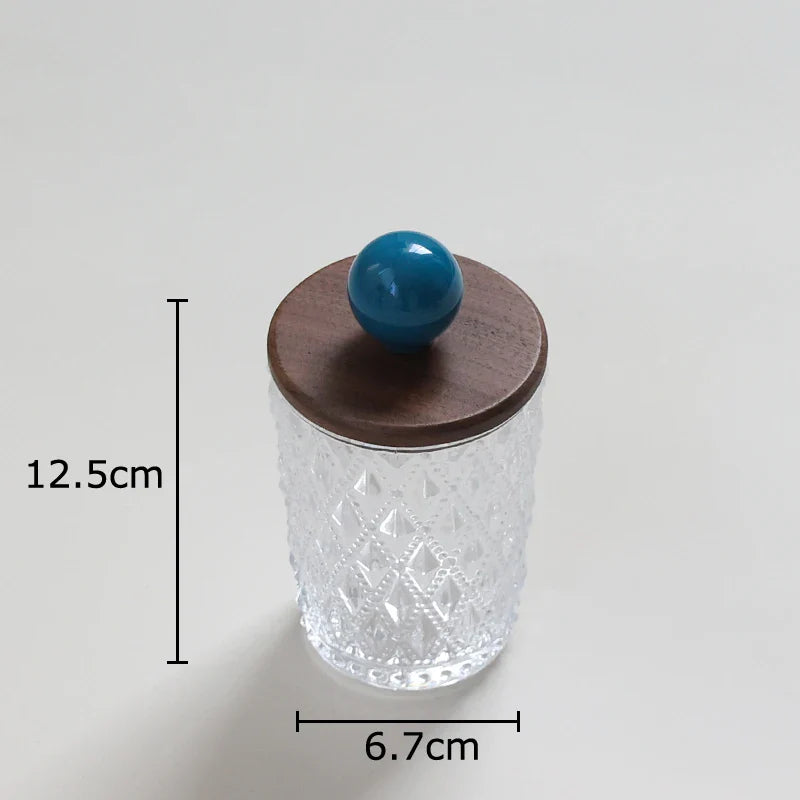 Afralia™ Colorful Ceramic Ball Glass Jar with Walnut Lid for Earrings & Jewelry Storage