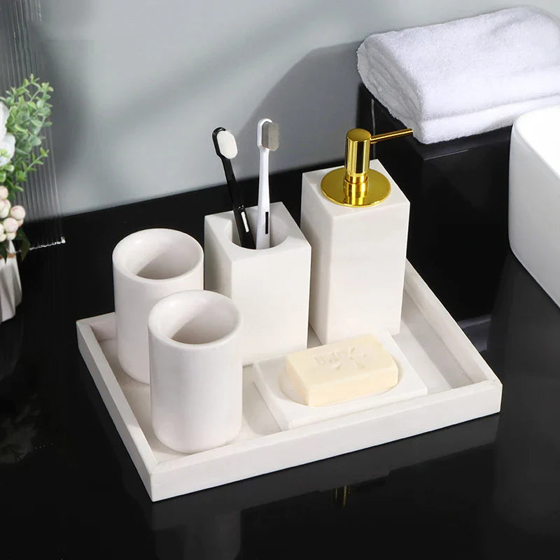Afralia™ White Volakas Marble Bathroom Accessories Set