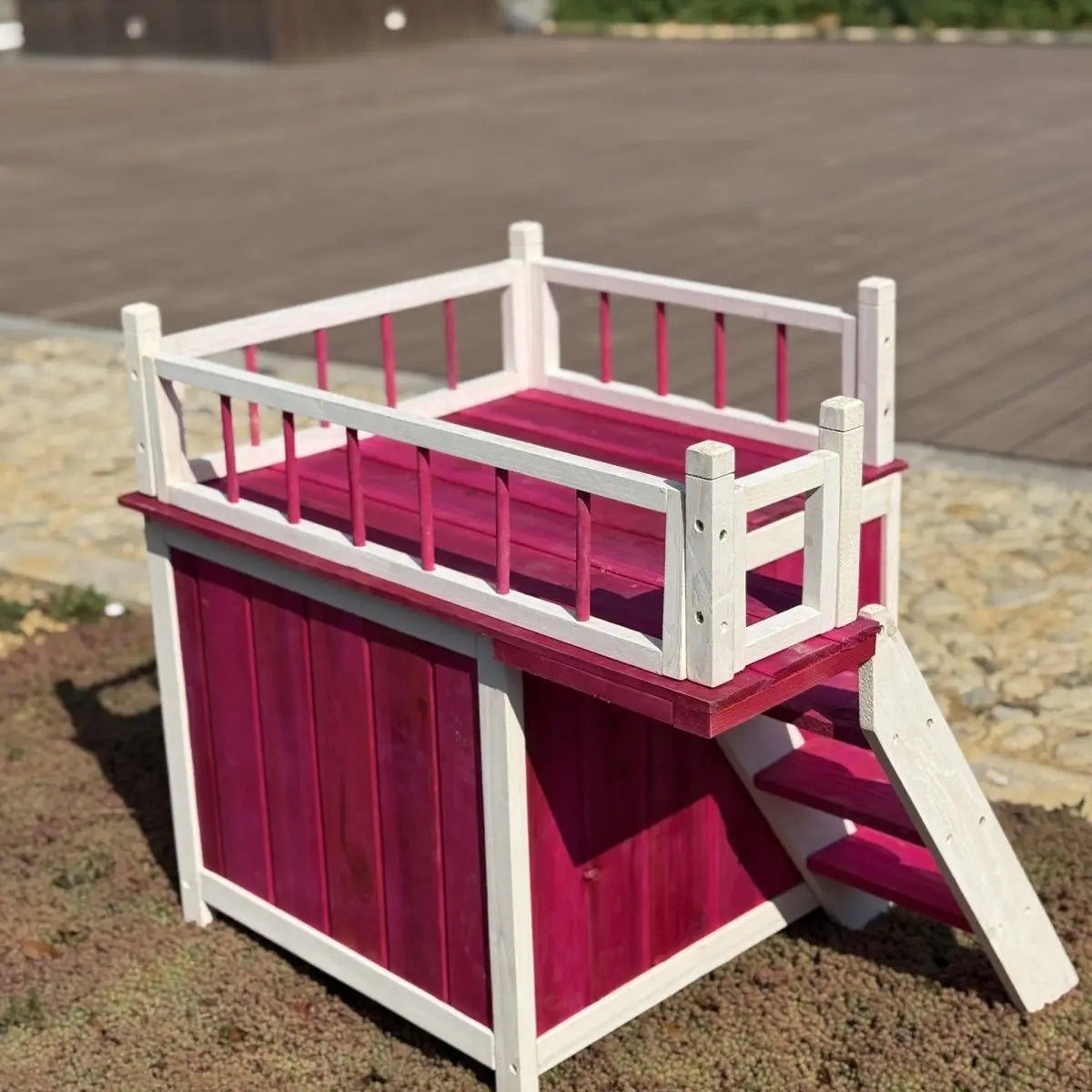 Afralia™ Wooden Pet Villa with Balcony Stairs for Cats and Small Dogs