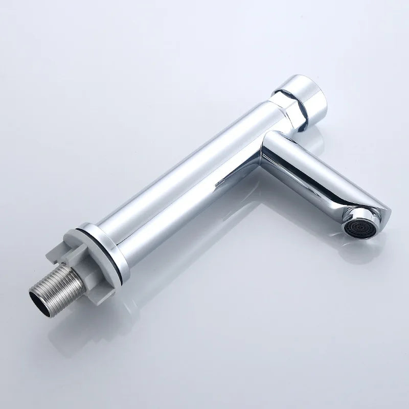 Afralia™ Chrome Plated Self Closing Water Saving Faucet for Bathroom Basin