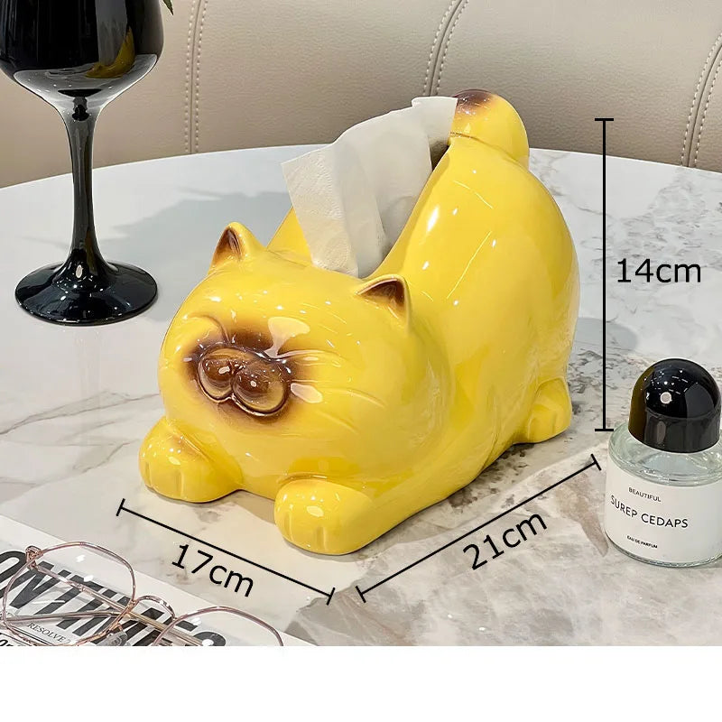 Afralia™ Siamese Kitten Tissue Box: Cute Ceramic Cat Decor for Coffee Table & Desk