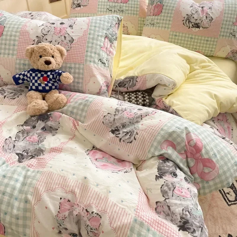 Afralia™ Cozy Cartoon Printed Cotton Comforter Set for Adults