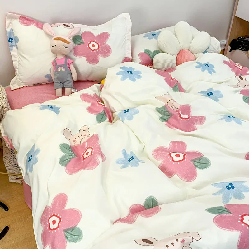 Afralia™ Cute Cartoon Printed Bedding Set | Washed Skin-Friendly | Queen/King Size