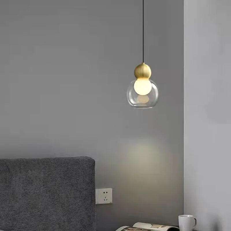 Afralia™ Modern Gray Glass Pendant Lights Brass Bedroom Dining Room Hanging Lamp