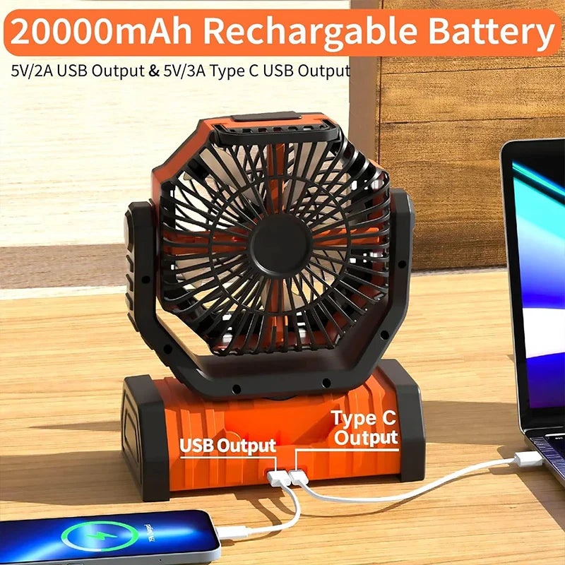 Afralia™ Portable Desk Fan with LED Light: Rechargeable and Quiet for Camping or Home