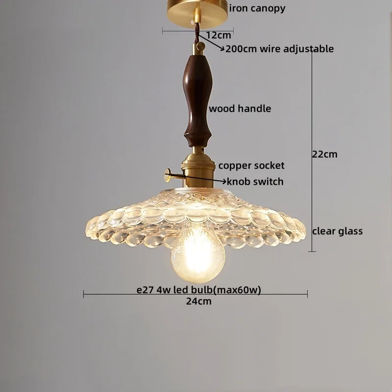 Afralia™ LED Pendant Light Fixture Wood Handle Clear Glass Modern Hanging Lamp