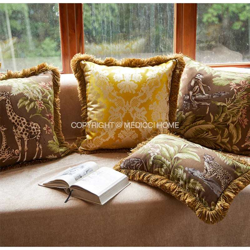 Afralia™ Luxe Silk Satin Damask Lumbar Pillow Cover 30X50 Bright Yellow