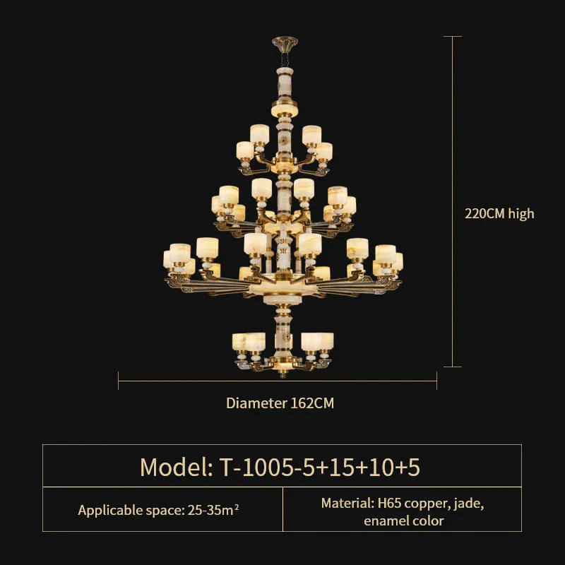 Afralia™ Luxury Zinc Alloy Jade Chandelier for Living Room, Villa, and Restaurant