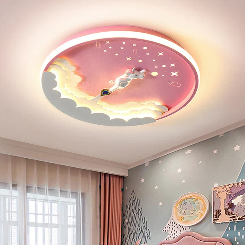 Afralia™ Kids' Cartoon Unicorn Rocket LED Ceiling Light for Bedroom Study Room