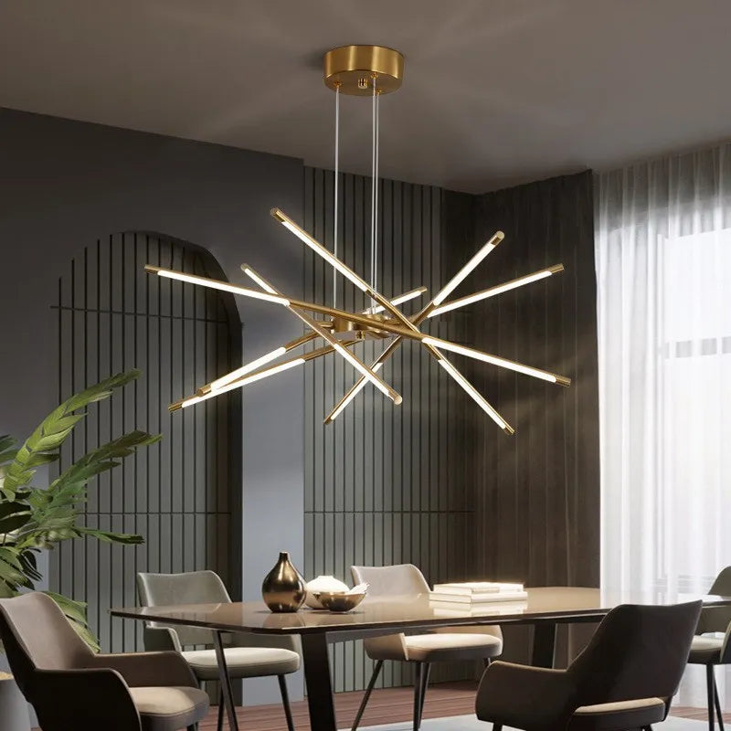 Afralia™ Gold LED Ceiling Chandelier for Living Room Bedroom Kitchen - Dimmable Pendant Light