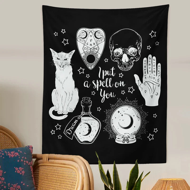 Tarot Cat Tapestry Wall Hanging for Witchy Vibes & Mystical Decor by Afralia™