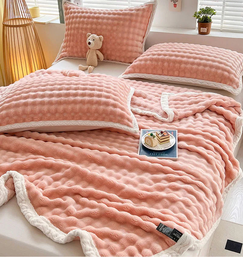 Afralia™ Winter Plush Blanket: Soft Coral Fleece & Faux Rabbit Velvet Cozy Bed Cover