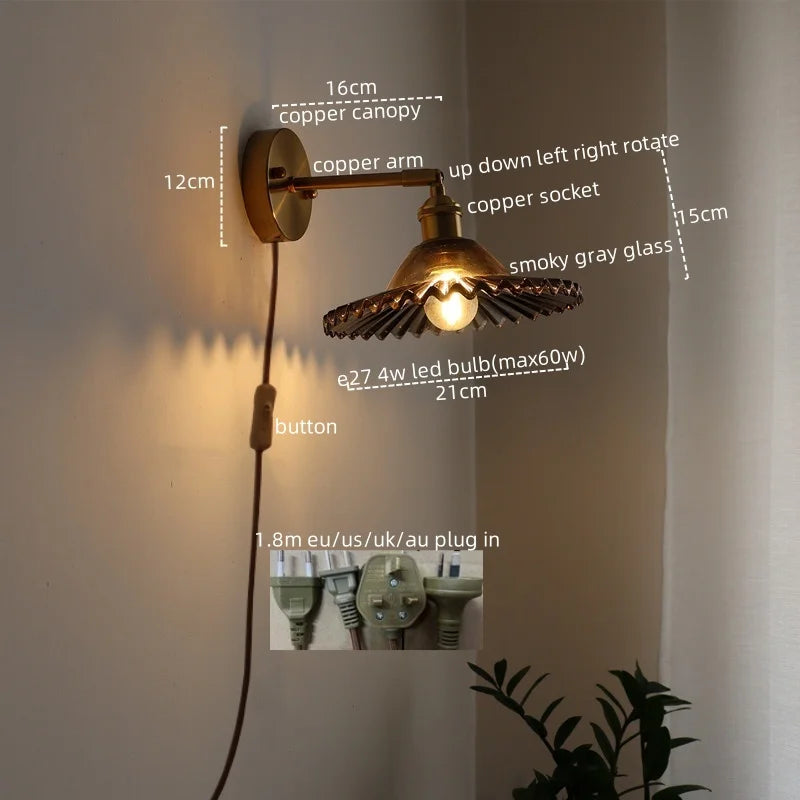 Afralia™ LED Green Glass Wall Light for Home Decor, Japanese Style, Bedroom, Living Room