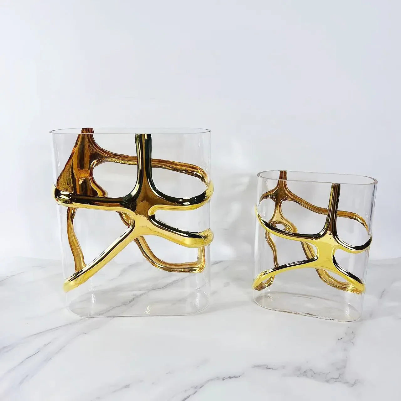 Afralia™ Gold-Edged Glass Vase with Geometric Patterns for Home Decor