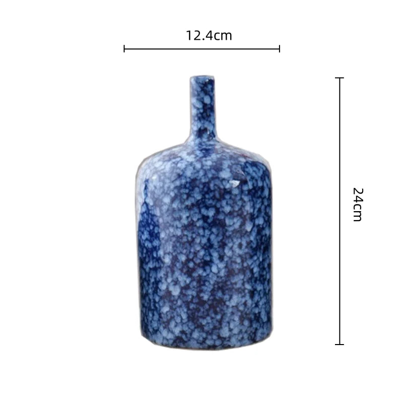Afralia™ Blue Ceramic Vase Porcelain Pot Flower Arrangement Home Decor Accessories