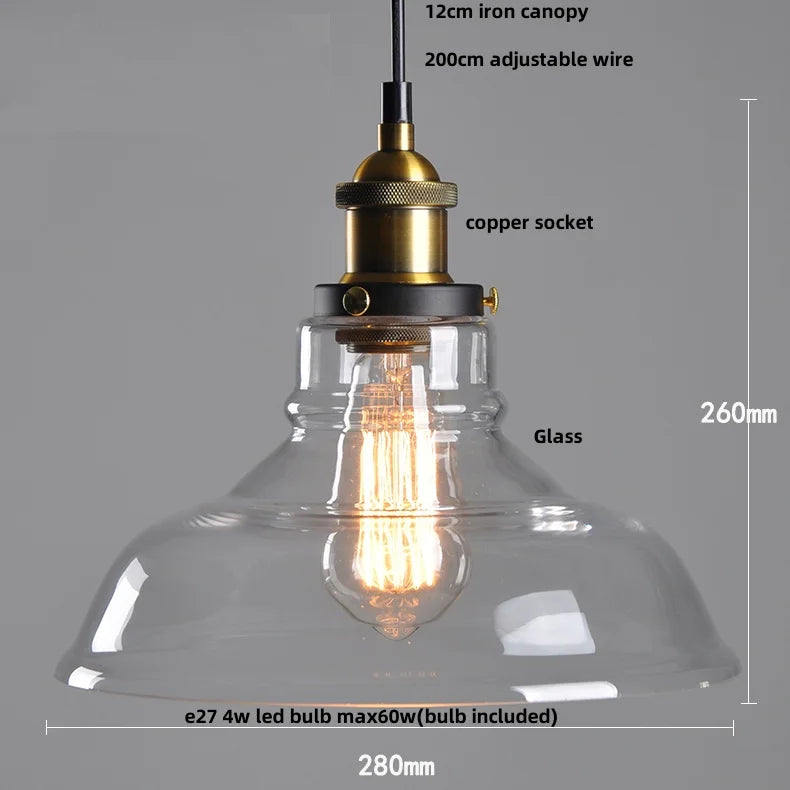 Afralia™ Vintage Copper LED Glass Pendant Lamp for Kitchen Coffee Restaurant Loft