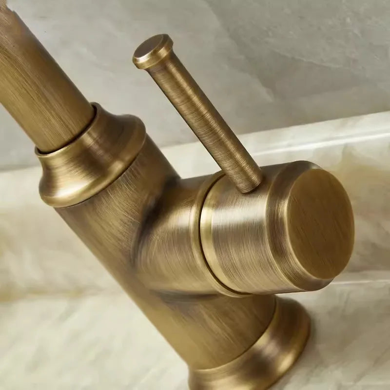 Afralia™ Antique Brass Basin Faucet Hot Cold Single Lever Bathroom Sink Tap