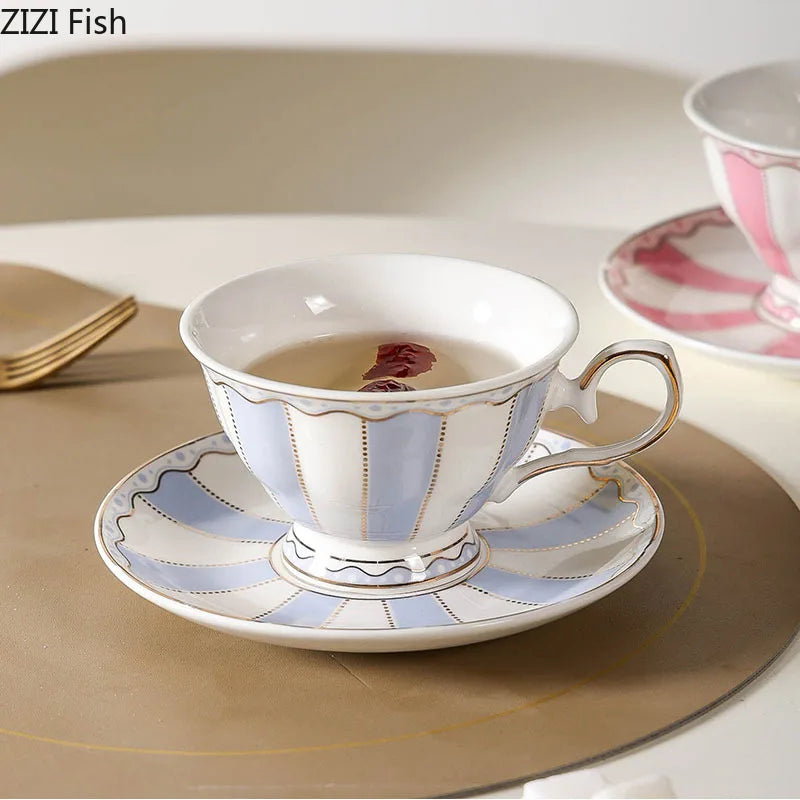 Afralia™ Ceramic Polka Dot Cup&Saucer Set - Gold Finish Tea Coffee Mug Fruit Juice